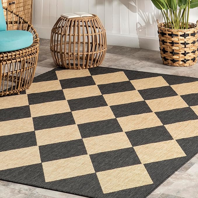 nuLOOM 8' Square Outdoor Performance Area Rug, Stain Resistant, Weather Resistant, High Traffic, Patio, Balcony, Outside, Sabina Dark Grey