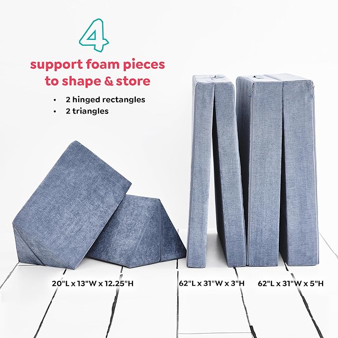 Yourigami Kids and Toddler Play Couch, Convertible Folding Sofa, Durable Foam Modular Design, Blue Lagoon