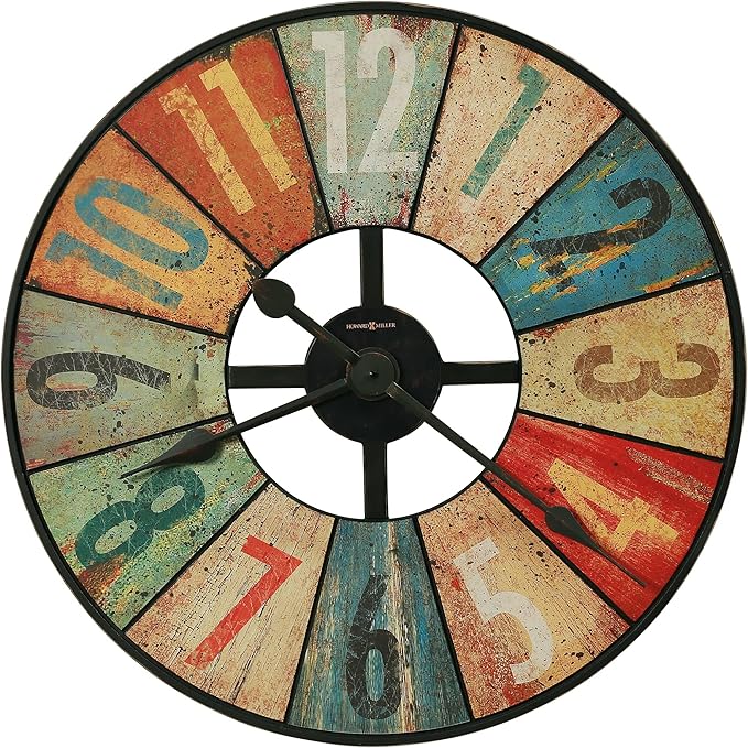 Howard Miller Grange Hall Wall Clock - Oversized Rustic Analog Wall Clock, Aged Background with Multi-Colored, Battery Operated Quartz Movement - Ideal Kitchen, Living Room, Office, and Home Décor
