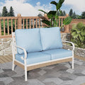 Patio Furniture Sofa, Love-Seat Patio Sofa Steel Frame Outdoor Sectional Couch with Deep Seating and 5.5” Cushions for Lawn Backyard Porch Deck, Blue
