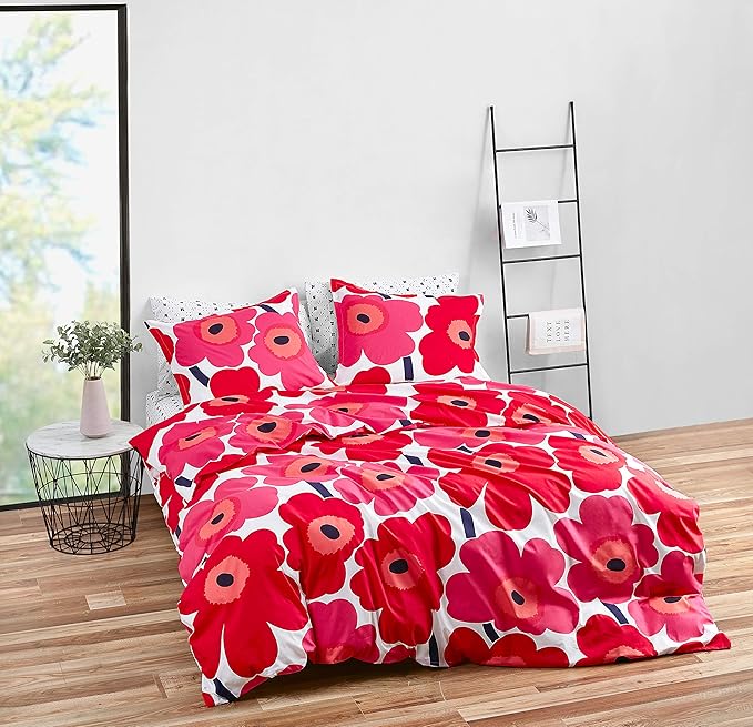 Marimekko - Queen Comforter Set, Cotton Bedding with Matching Shams, Lightweight Home Decor for All Seasons (Unikko Red, Queen)