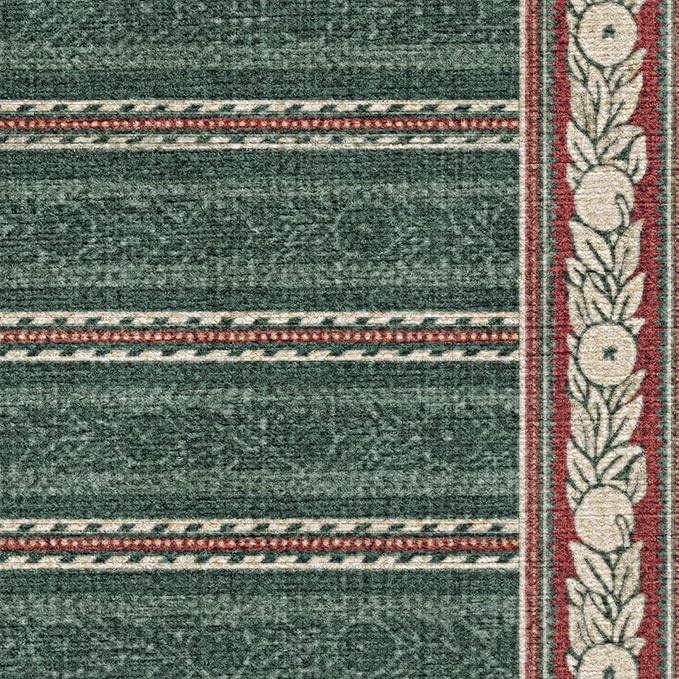RUGGABLE x Morris & Co Machine Washable Christmas Runner Rug – Fruit Stripe Spruce Green 2.5x10, Stain-Resistant, Non-Slip –Washable Rug for Hallway, Entryway, Living Room & Kitchen–with Standard Pad
