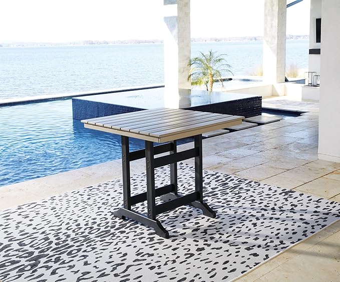 Signature Design by Ashley Outdoor Fairen Trail HDPE Patio Counter Table with Umbrella Hole, Stainless Steel, 41.5" W x 41.75" D x 37.13" H, 2-Tone Black & Driftwood Finish
