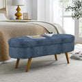 Storage Ottoman Bench 43" Storage Bench for Bedroom, Upholstered Soft Boucle Fabric End of Bed with Safety Hinge Solid Wood Legs Foot Stool Benches for Hallway,Closet,Oval, Entryway, Dark Blue