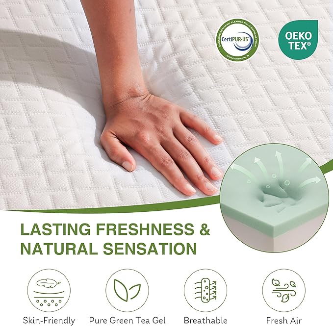 EGOHOME Twin XL Memory Foam Mattress, 6 Inch Bed Mattress in a Box with Cooling Green Tea Gel, Relieve Pressure with Medium Support, CertiPUR-US Certified, 80''L x 38''W, White