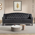 LEVNARY Mid-Century Modern Leather Couch, 80" Large Upholstered Sofa with High Back, Chesterfield Sofa Sleeper Settee with Solid Wood Legs, Tufted 3 Seater Wide Couches for Living Room Office (Black)
