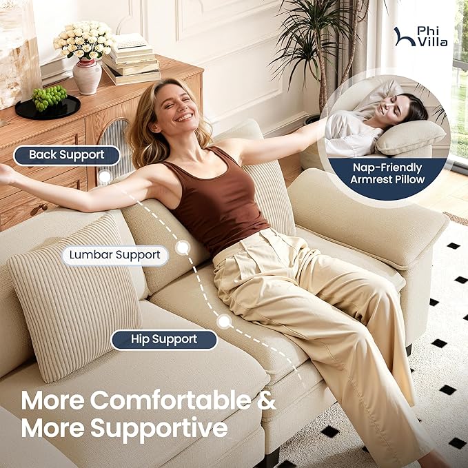 PHI VILLA Cloud Modular Couches Sets, 2 Pieces Comfy Sectional Sofa Set with Loveseat, 5-Seater Upholstered Couch for Living Room, Chenille Fabric, Beige