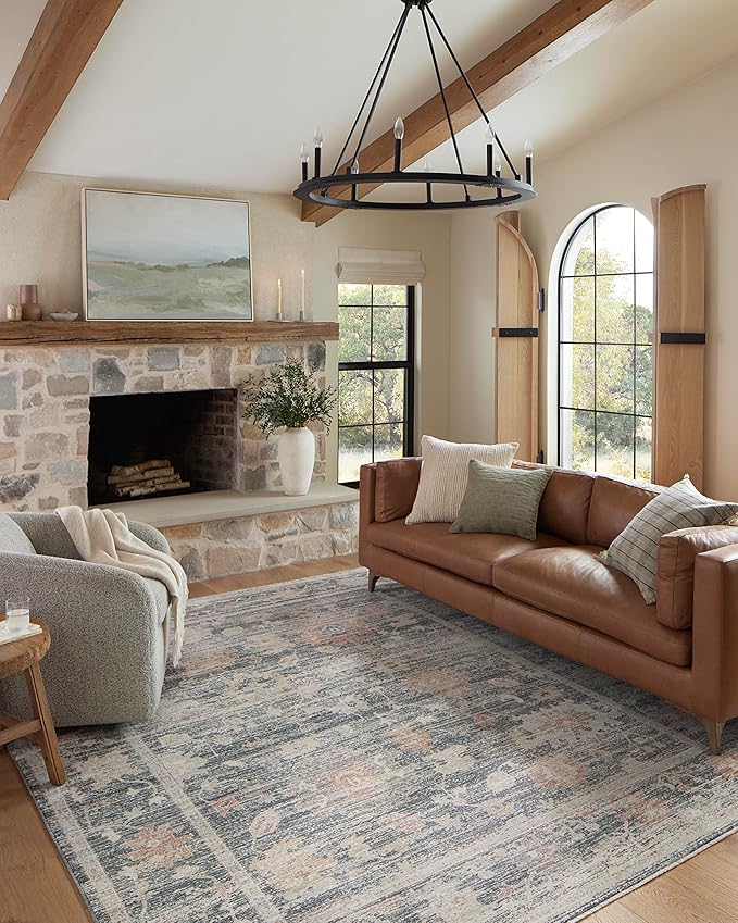 Loloi Magnolia Home by Joanna Gaines Millie Collection MIE-01 Blue/Multi 2'-7" x 8'-0", .25" Pile Height, Runner Rug