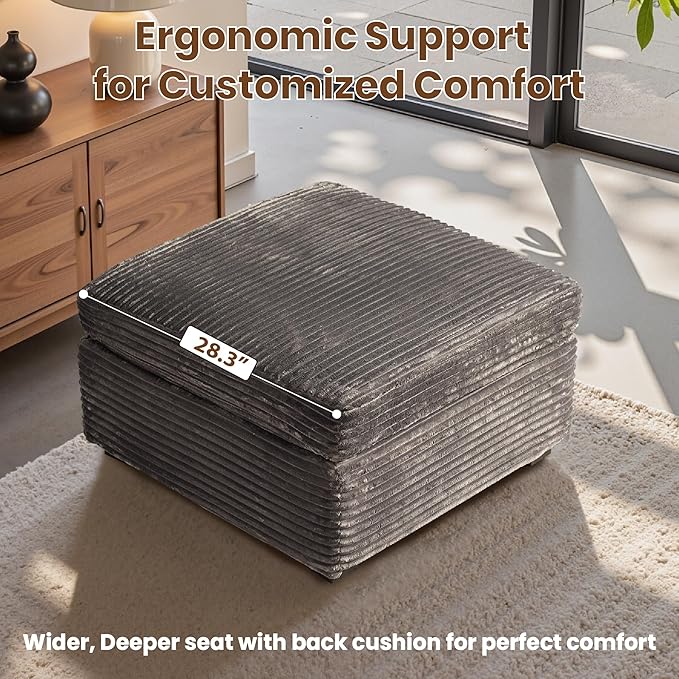 32.7'' Ottoman for Modular Sectional Sofa, Deep Seat Upholstered Footstool for Sofas Set, L/U/V Shaped Plush Corduroy Cloud Couch for Living Room Apartment, Grey