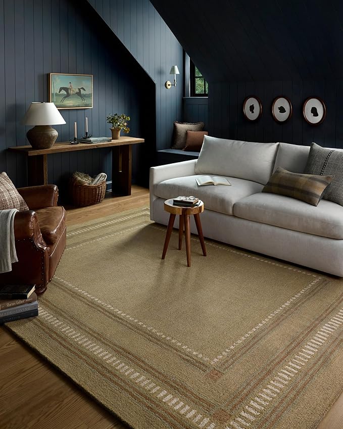 Loloi Chris Loves Julia Alfie Collection ALF-04 Green/Natural 9'-3" x 13' Area Rug Wool Neutral Living Bedroom Dining Carpet