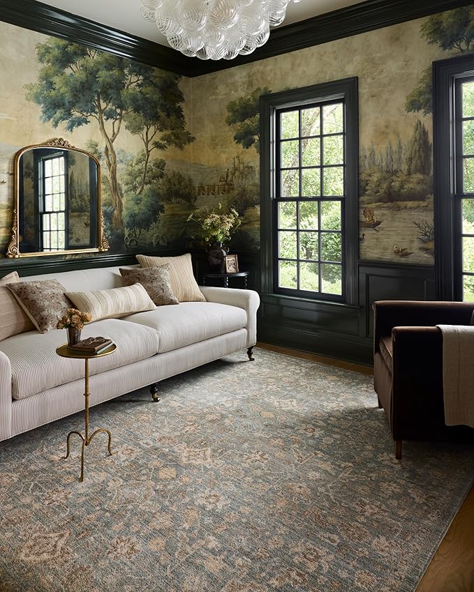 Loloi Chris Loves Julia Palma Collection PLM-05 Blue/Natural 5'-3" x 7'-6" Area Rug Vintage Style Boho Living Room Bedroom Carpet
