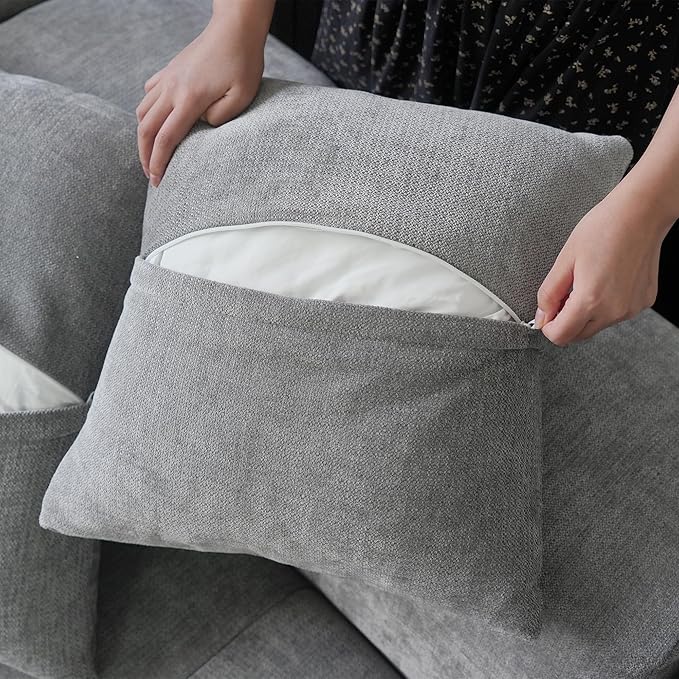 JACH 144 Inch Modular Sofa, Mid Century Modern Extra Deep Corner Seat Couch, 3-Seater Sofas for Living Room, Sectional Couches, Cozy Sofa for Apartment, Living Room (Linen Fabric, Grey)