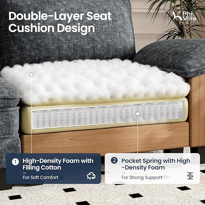 PHI VILLA Cloud Modular Couches Sets, 3 Pieces Large Sectional Sofa Set with Single Sofa, 5-Seater Upholstered Couch for Living Room, Chenille Fabric, Dark Cyan