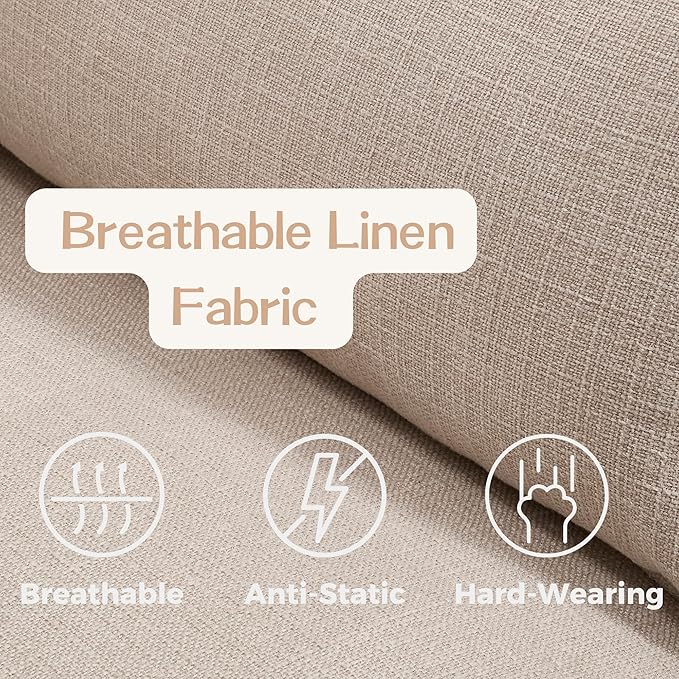 chairus 97" Modular Sectional Sofa with Moveable Ottoman Upholstered Deep Seat Linen Couch Set with Soft Pillows L-Shape Sofa Couch for Living Room, Apartment, Reception Room, 3-Seater/Oatmeal