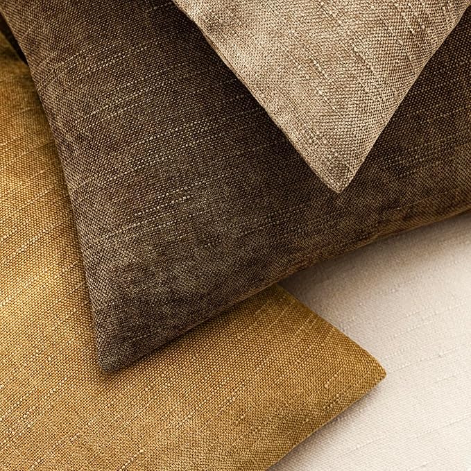 Foindtower Pack of 2 Soft Textured Chenille Throw Decorative Pillow Covers Square Accent Solid Cushion Cover Neutral Farmhouse Pillow Case for Couch Sofa Bedroom Living Room 24x24 Inch,Taupe Brown