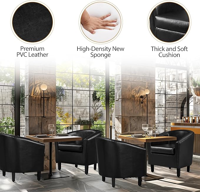 Yaheetech Barrel Chairs Set of 2, Faux Leather Club Armchairs, PU Leather Accent Chairs with Soft Padded Seat for Living Room Bedroom Waiting Reading Room, Black