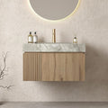 Bathroom Vanity with Sink 30 Inch, Floating Bathroom Vanity Sink Cabinet with Drawer and Door, Undermount Sink & Light Gray Sintered Stone Top, Pre-Assembled, White Oak