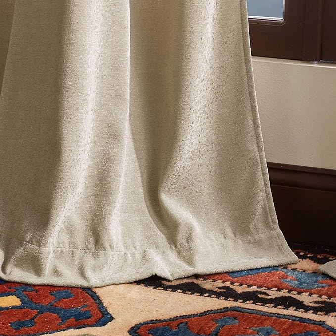 Martha Stewart Naples Chenille Solid Back Tab Window Curtain Panel Pair, 84, Natural