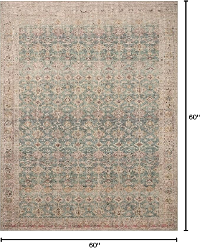 Loloi Angela Rose Aubrey Collection AUB-02 Aqua/Sand 5'-0" x 5'-0", .19" Pile Height, Round Area Rug