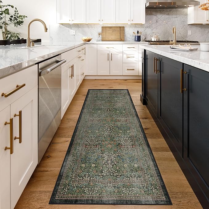 RUGGABLE x Morris & Co Washable Area Rug – Blackthorn Forest Green 5x7, Stain-Resistant, Non-Slip – Medium Machine Washable Rugs for Living Room, Bedroom, Hallway, Entryway & Office–with Standard Pad