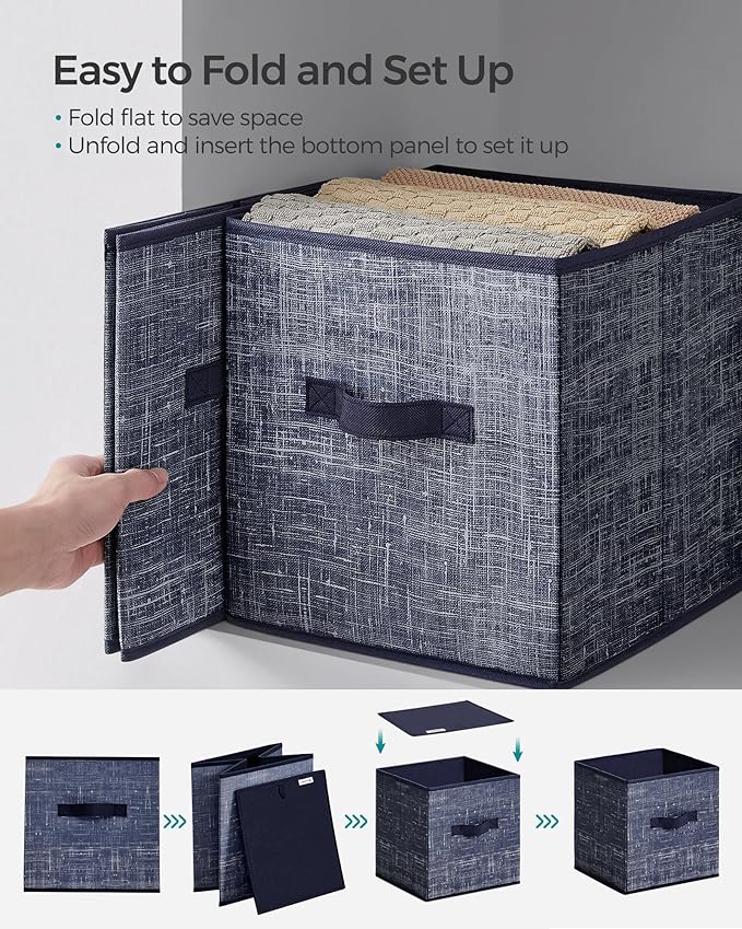 SONGMICS Storage Cubes, 10.2 x 10.2 x 11 Inches Non-Woven Fabric Bins with Double Handles, Set of 8, Closet Organizers for Shelves, Foldable, for Clothes, Misty Blue UROB826I01