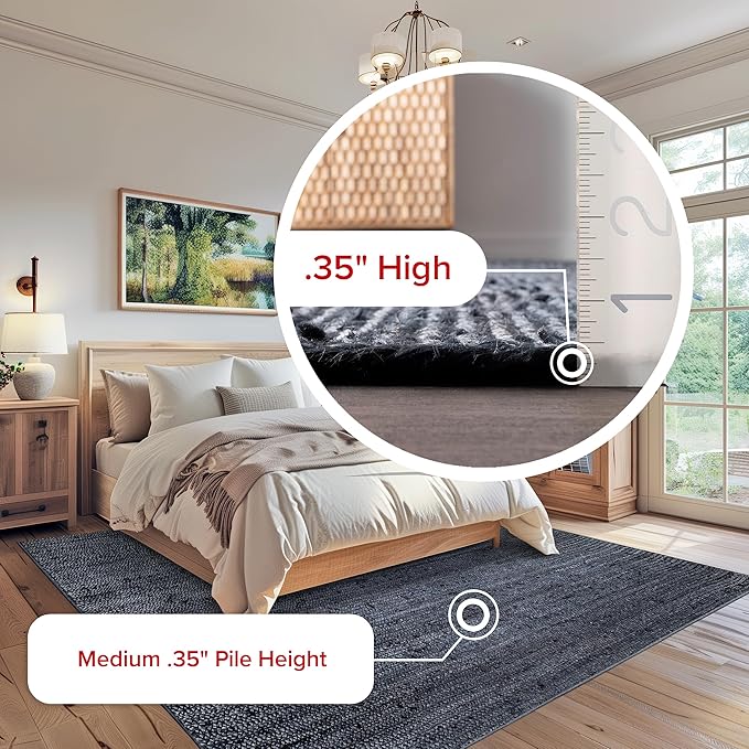nuLOOM 6x9 Rigo Jute Hand Woven Area Rug, Navy, Solid Farmhouse Design, Natural Fiber, For Bedroom, Living Room, Dining Room, Hallway, Office, Kitchen, Entryway