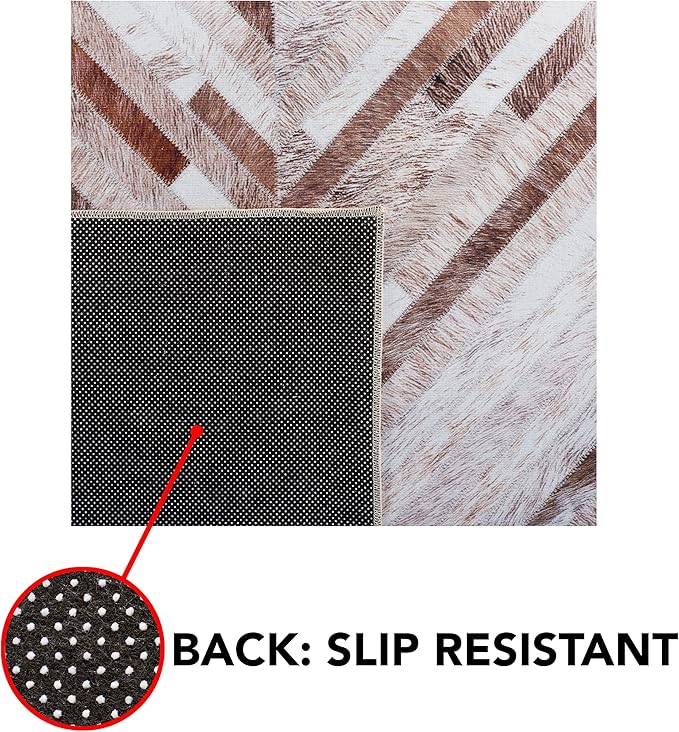 SAFAVIEH Washable Rug Faux Hide Collection - 2'6" x 6' Runner, Beige & Brown, Slip Resistant, Western Rustic Decor, Printed Pattern, Ideal for Living Room, Hallway, Kitchen, Foyer, Bedroom (FAH526A)