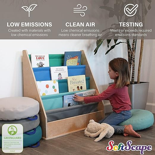 Factory Direct Partners 13745-AS Birch SoftScape Sling Book Display, 4-Shelf Vinyl Storage for Kid"s Books and Magazines for Bedroom, Playroom, Daycare, Preschool or Classroom - Assorted