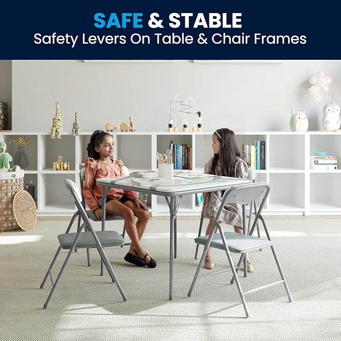 Flash Furniture Mindy Kids 5-Piece Folding Square Table and Chairs Set for Daycare and Classrooms, Children's Activity Table and Chairs Set, Printed