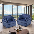 Karl home Swivel Accent Chair Set of 2, 39" Oversized Armchair W/2 Pillows and 4 Pockets,Modern Corduroy Barrel Chairs,Comfy Single Sofa for Living Room,Reading,Bedroom and Office-Dark Blue