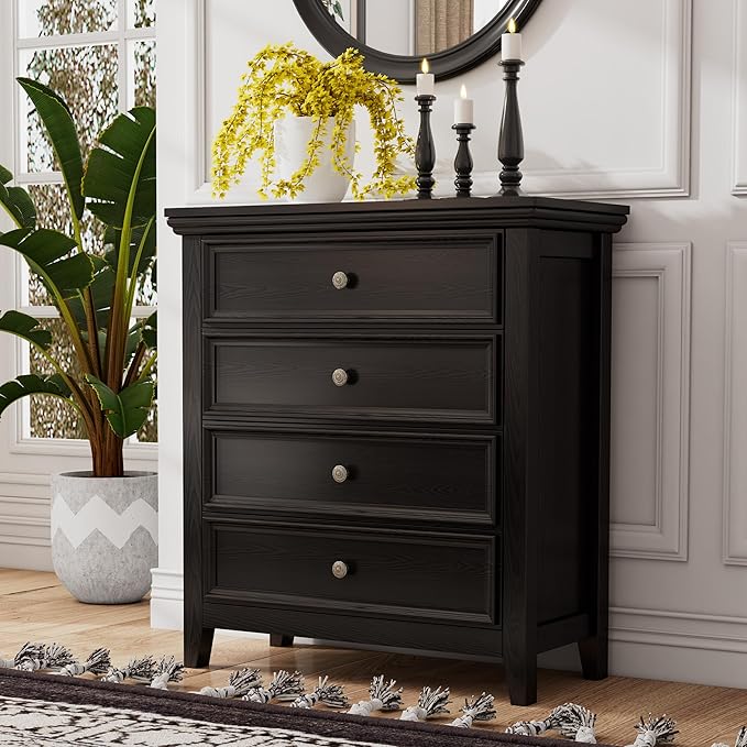 Black Dresser for Bedroom,Modern Storage Cabinet with 4 Drawer Chest for Living Room, Office, Hallway