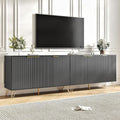Storage Cabinet Set of 2, Black Fluted Cabinet with Adjustable Shelves, Modern Coffee Bar for Kitchen, Living Room and Office
