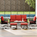 6 Piece Patio Furniture Set with 3-Seat Sofa, 2 Porch Armchairs, 2 Ottoman and 1 Coffee Table Wicker Outdoor Conversation Set for Garden, Terrace, Porch, Balconies, Lawns