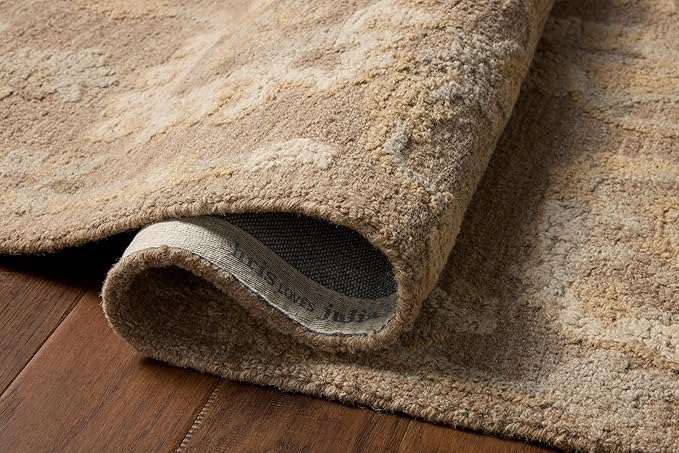 Loloi Chris Loves Julia Dorothea Collection DRT-01 Bark/Stone 2'-6" x 7'-6" Runner Rug Wool Neutral Floral Living Room Bedroom Carpet
