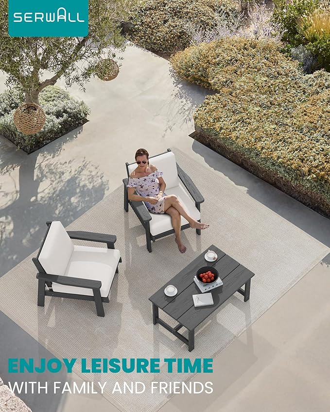 SERWALL HDPE Outdoor Couch, Grey Frame and Khaki Cushion