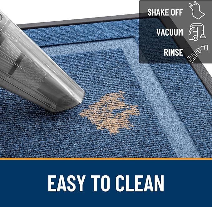 OLANLY Front Door Mat Indoor Outdoor Entrance, Waterproof All-Season, All-Weather Doormat, Sturdy Natural Rubber, Fade Resistant, Low Profile, Easy Clean Patio Porch Entryway Mat, 33x21, Light Blue