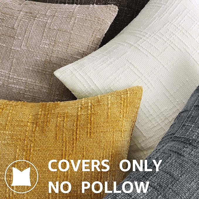 decorUhome Dark Grey Chenille Throw Pillow Covers 26x26 Set of 2 Thick Textured Slubby Couch Pillow Covers Farmhouse Accent Modern Neutral Decorative Pillow Cases for Bed Sofa Living Room