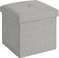 VECELO Storage Ottoman, 11.8'' Folding Footstools, Multipurpose Foot Rest Stool, Foldable Linen Fabric Ottomans, Small Square Ottoman Cube for Living Room/Bed Room/Dorm, Grey