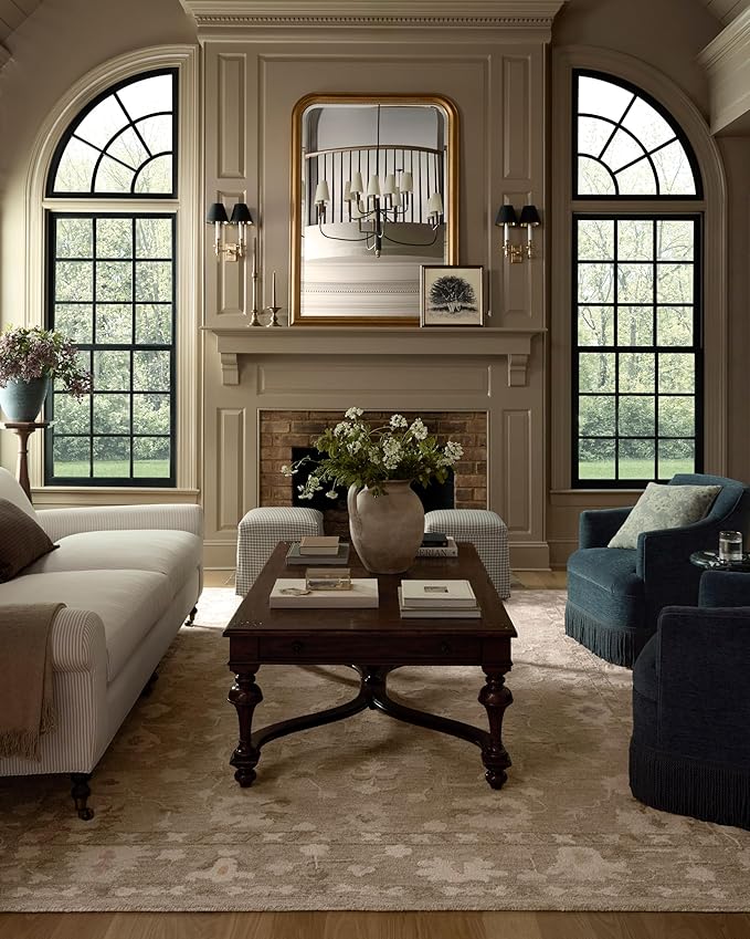 Loloi Chris Loves Julia Dorothea Collection DRT-02 Khaki/Dove 2'-3" x 3'-9" Accent Rug Wool Neutral Floral Living Room Bedroom Carpet