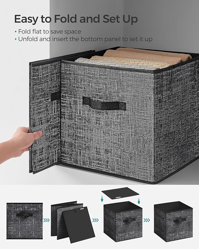 SONGMICS Storage Cubes, 13 x 13 x 13 Inches Non-Woven Fabric Bins with Double Handles, Set of 8, Closet Organizers for Shelves, Foldable, for Clothes, Ink Black UROB833B01