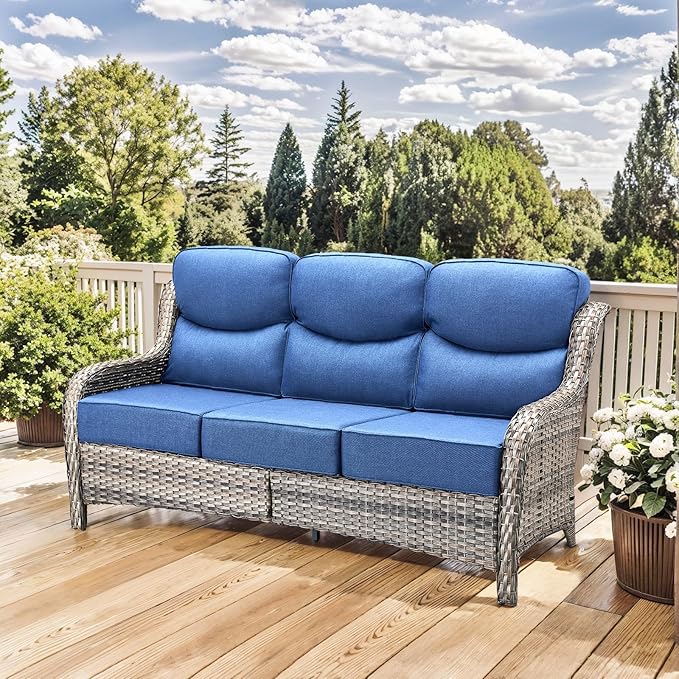 HUMMUH 6 inch Thick Cushion Wicker Patio Furniture Set with Outdoor Swivel Rocker Patio Chairs,High Back Outdoor Couch and Coffee Table for Porch Garden Deck
