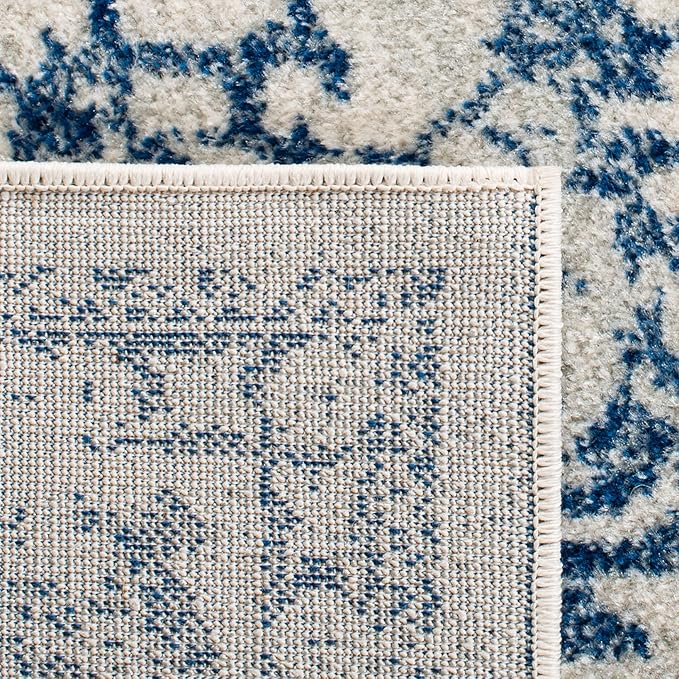SAFAVIEH Evoke Collection Area Rug - 6'7" Square, Ivory & Navy, Distressed Design, Non-Shedding & Easy to Clean, Ideal for Living Room, Bedroom, Dining Space (EVK256N)