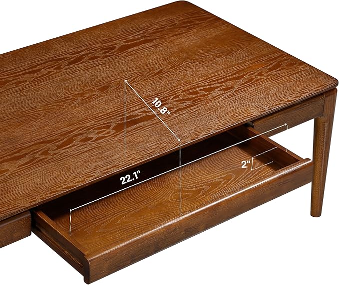 Mingle Modern Wooden Rectangle Coffee Table with Hidden Drawer – Waterproof & Heat Resistant, Dark Walnut