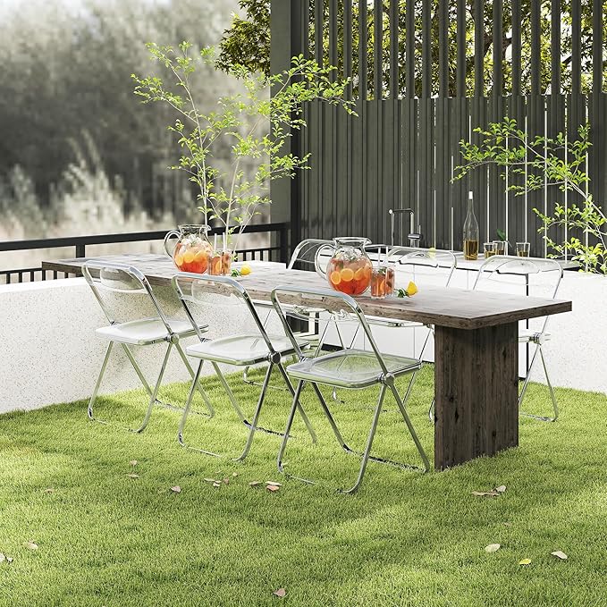 Real Relax Acrylic Folding Chairs,Foldable & Stackable Clear Chairs with Metal Chrome Frame, Indoor and Outdoor, for Home, Office, Party & Events,Set of 4,350LB,Transparent