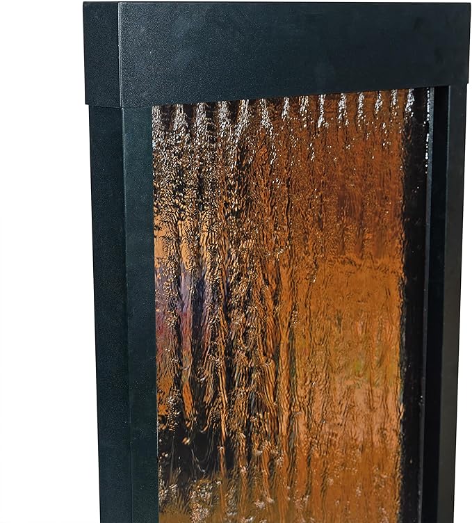 Alpine Corporation - Mirror Waterfall Fountain with Stones & Lights - Zen Indoor/Outdoor Decor for Office, Living Room, Patio, Entryway - 48 Inches (Bronze)