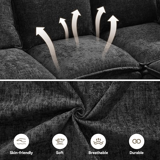 30" Cloud Modular Single Sofa Chair with Storage Ottoman, Modern Upholstered Accent Chair with Storage, Chenille Reading Lounge Armchair for Living Room, Bedroom, Small Space, Black