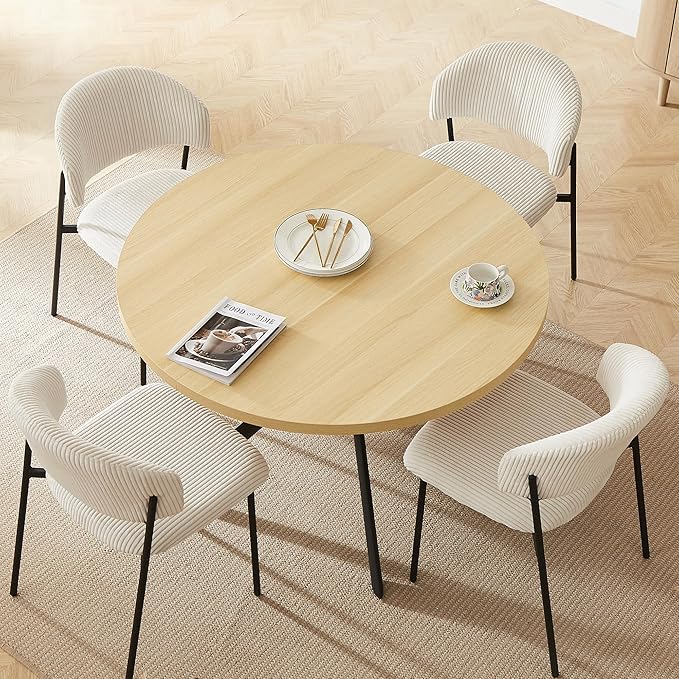 45.3 Inch Round Dining Table Set for 4, Mid Century Modern Small Coffee Set for Dining Room Kitchen Apartment (Cream Table + 4 White Shell Chairs)