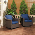 Patio 2 Pieces Wicker Swivel Chairs Set of 2，Outdoor PE Rattan Rocking Glider Armchairs, Water-Resistant Cushions with Removable and Washable Covers, Porch, Balcony, Sunroom (Navy Blue)