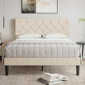 VECELO Full Size Bed Frame with Button Tufted Headboard, Upholstered Platform with Wooden Slat Support, No Box Spring Needed, Cream Beige