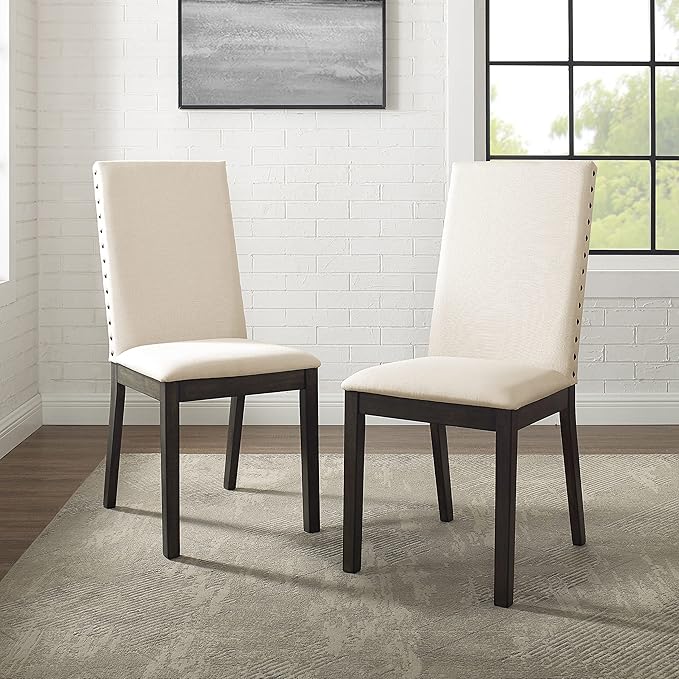Crosley Furniture Hayden Modern Farmhouse Upholstered Wood Dining Chairs Set of 2, Slate/Crème